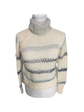 Maiami Mohair Wool Blend Sweater S/M Metallic Luxury Handknit Germany turtleneck